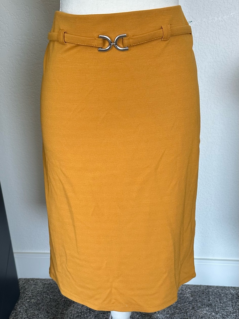 89th & Madison Mustard Pencil Skirt with Silver Accent Buckle